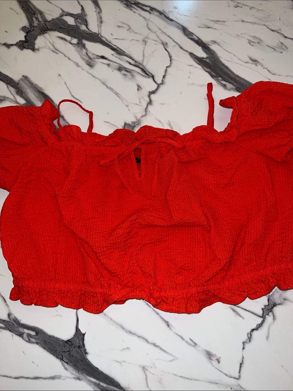 H&M Red Off-Shoulder Crop Top with Front Tie XL
